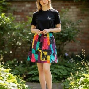 Trina Turk Colorful Abstract Skater Skirt